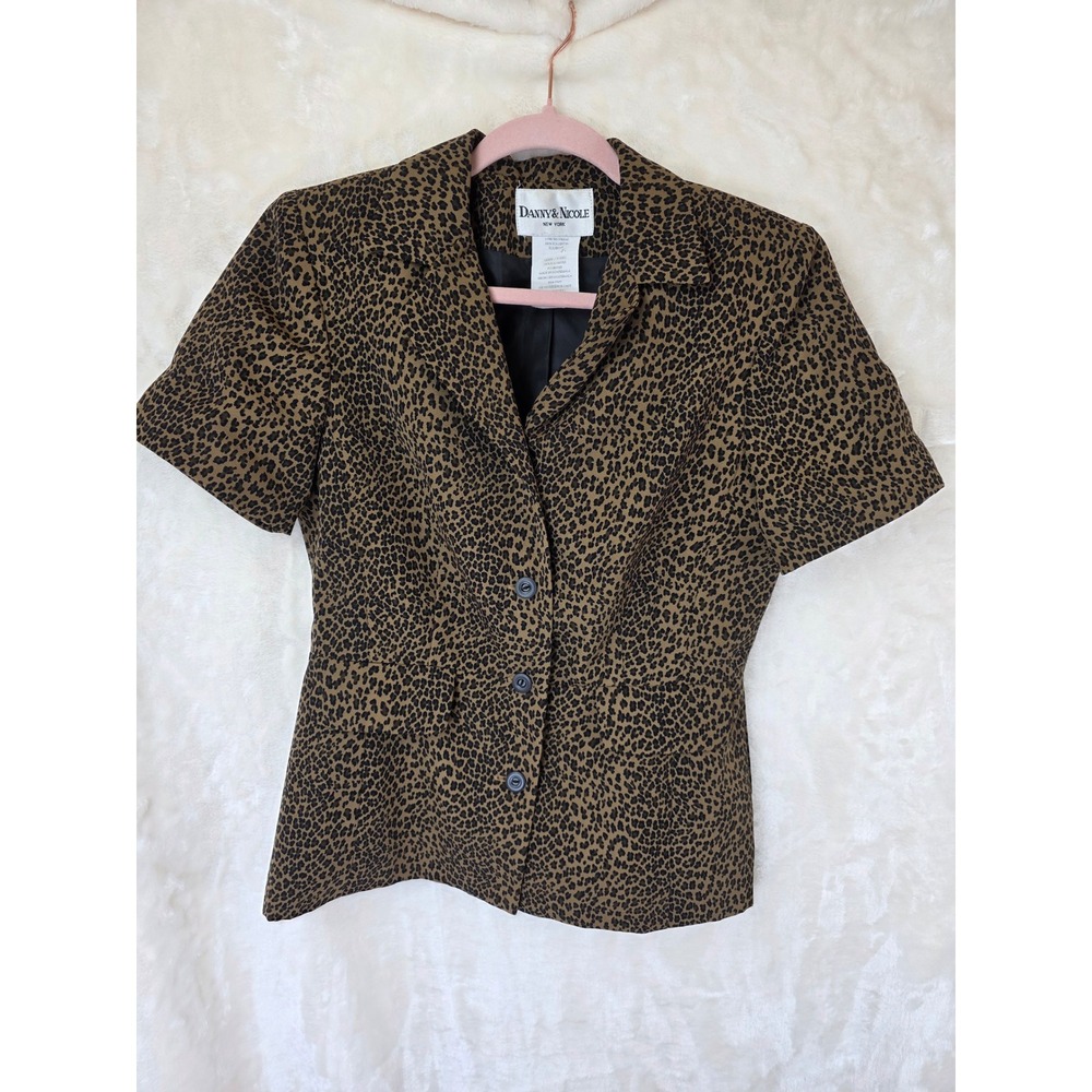 Danny & Nicole‎ Leopard Print Short Sleeve Blazer Jacket Brown Black Womens 8P